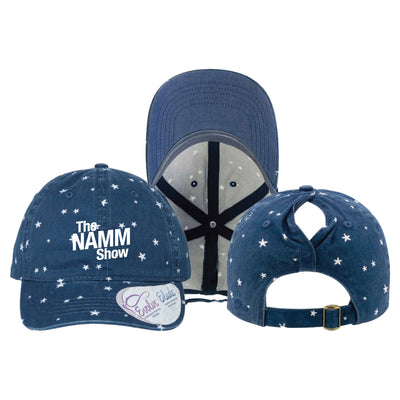 Ladies Navy Garment-Washed Stars Ponytail Cap